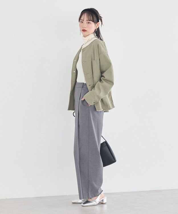 earth music&ecology 【綿100％】ノーカラーカバーオール Light Green