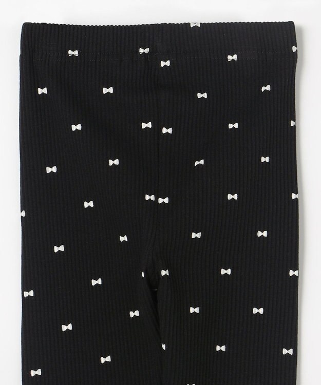 ANY KIDS 総柄テレコ レギンス ブラック×リボン