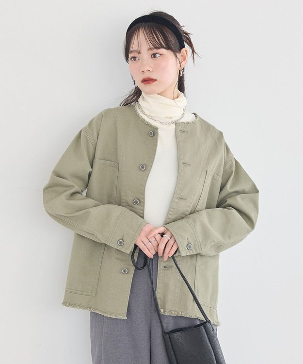 earth music&ecology 【綿100％】ノーカラーカバーオール Light Green