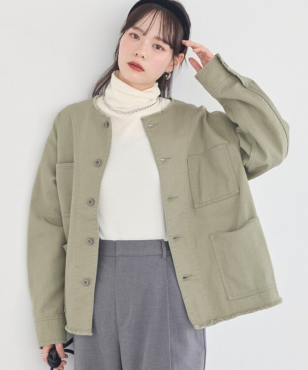 earth music&ecology 【綿100％】ノーカラーカバーオール Light Green