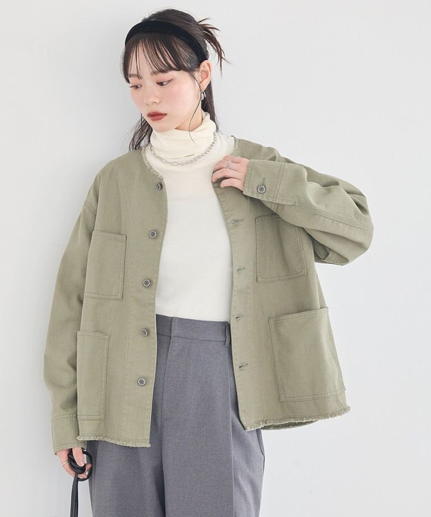 earth music&ecology 【綿100％】ノーカラーカバーオール Light Green