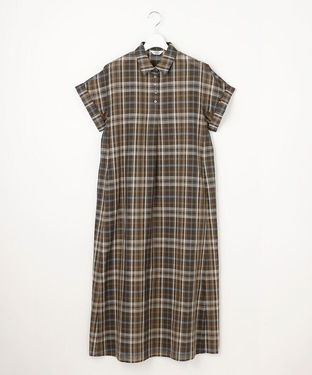 J.PRESS LADIES コットンリネン Light マドラスチェック シャツ ワンピース ブラウン系