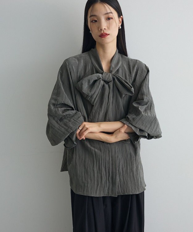 Green Parks ボウタイリボンブラウス Charcoal Gray