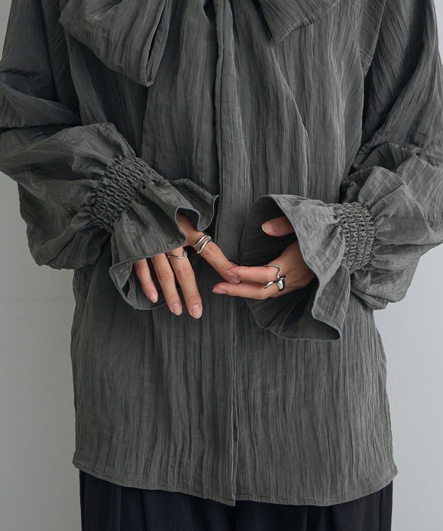 Green Parks ボウタイリボンブラウス Charcoal Gray
