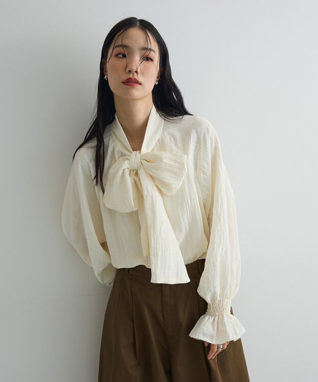 Green Parks ボウタイリボンブラウス Ivory