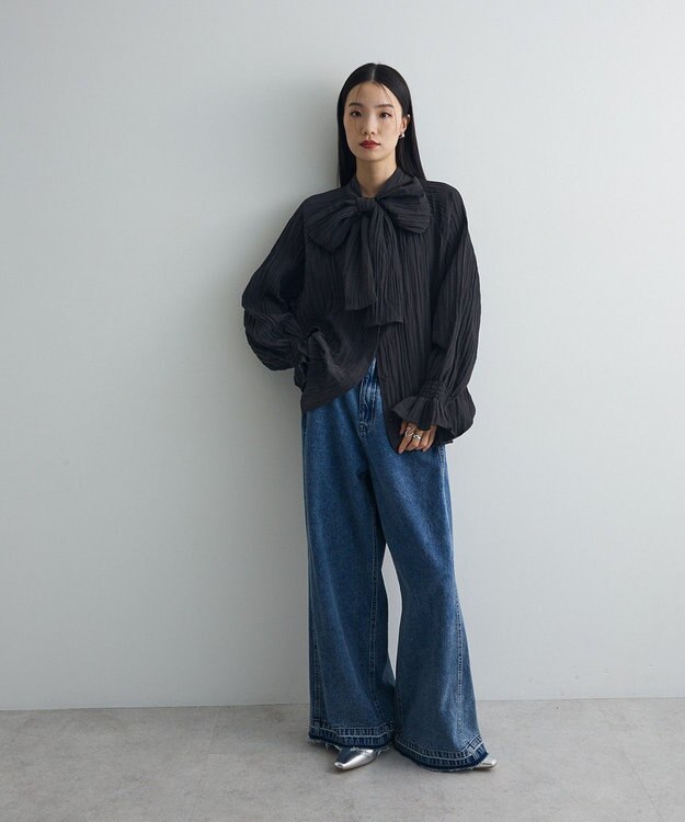 Green Parks ボウタイリボンブラウス Black