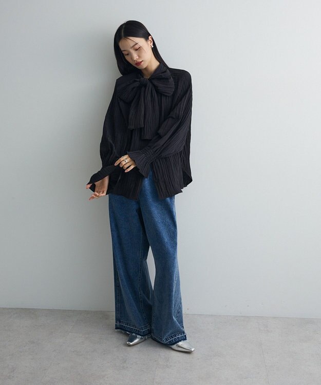 Green Parks ボウタイリボンブラウス Black