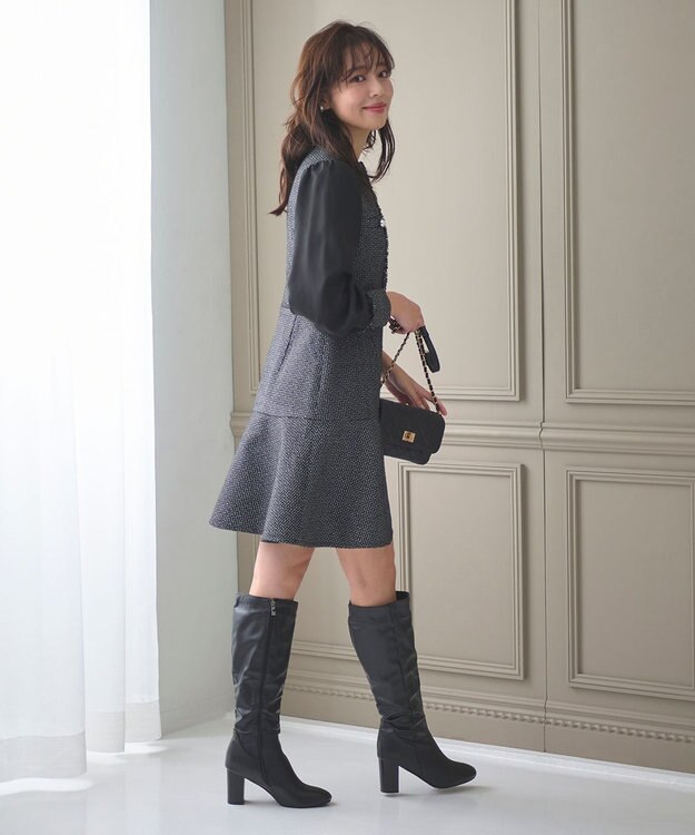 Feroux 【洗える】ツイードコンビミディ ワンピース ブラック系