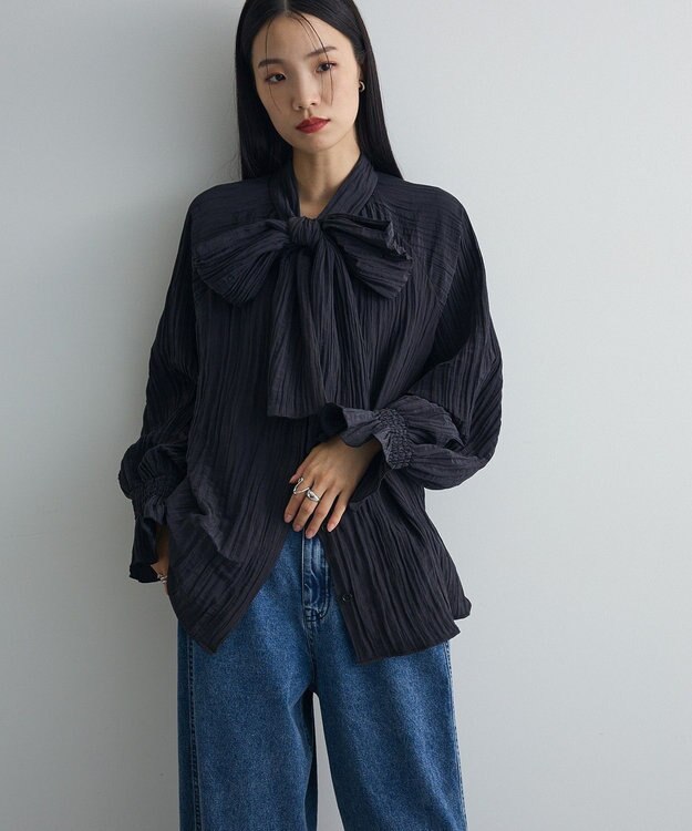 Green Parks ボウタイリボンブラウス Black