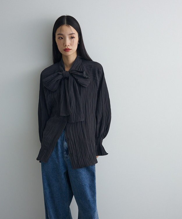 Green Parks ボウタイリボンブラウス Black