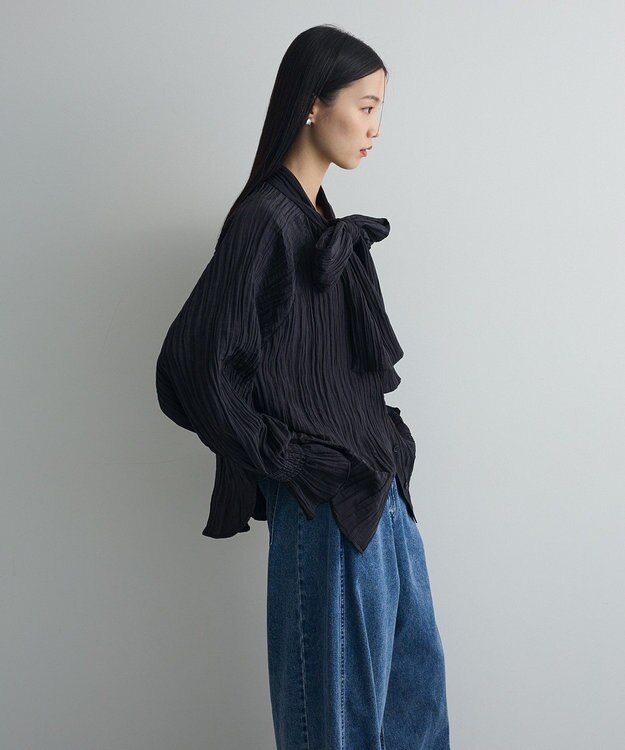 Green Parks ボウタイリボンブラウス Black