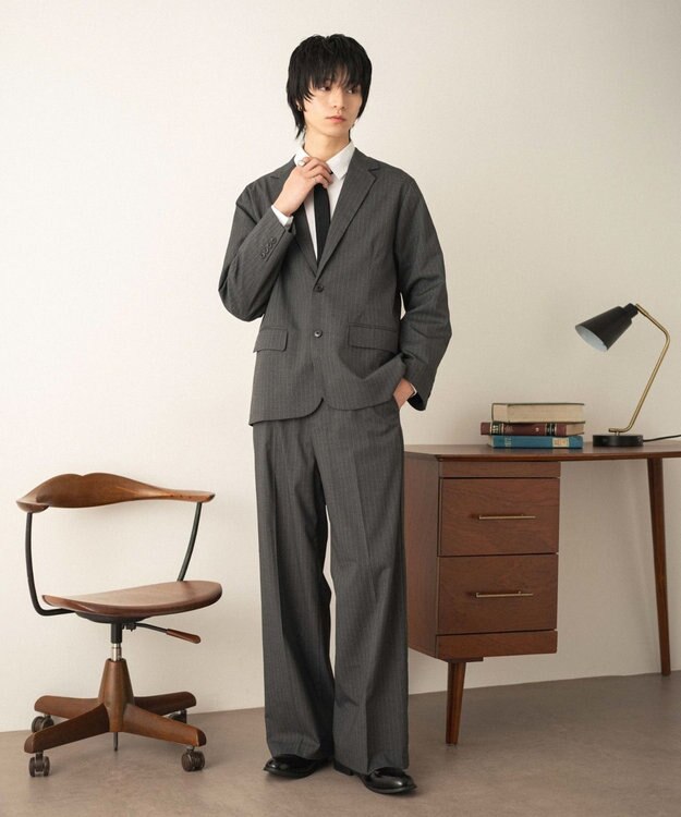 WEGO 【フォーマル/セットアップ対応】シングルテーラードジャケット グレーストライプ