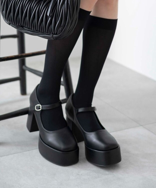 WEGO ボリュームヒールストラップシューズ ブラック