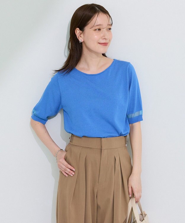 Green Parks 袖シアーニットプルオーバー Blue