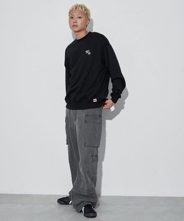 WEGO 【ユニセックス着用ITEM/裏起毛】別注BENDAVISワンポイントプルオーバー ブラック