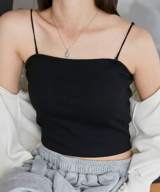 WEGO 【カップ付きインナー/SMサイズ展開】なちゅ盛れカップインショートキャミ ブラック