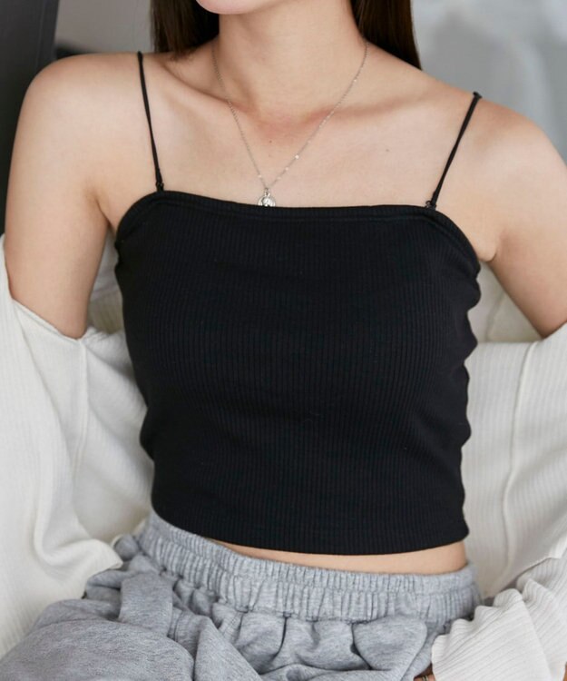 WEGO 【カップ付きインナー/SMサイズ展開】なちゅ盛れカップインショートキャミ ブラック