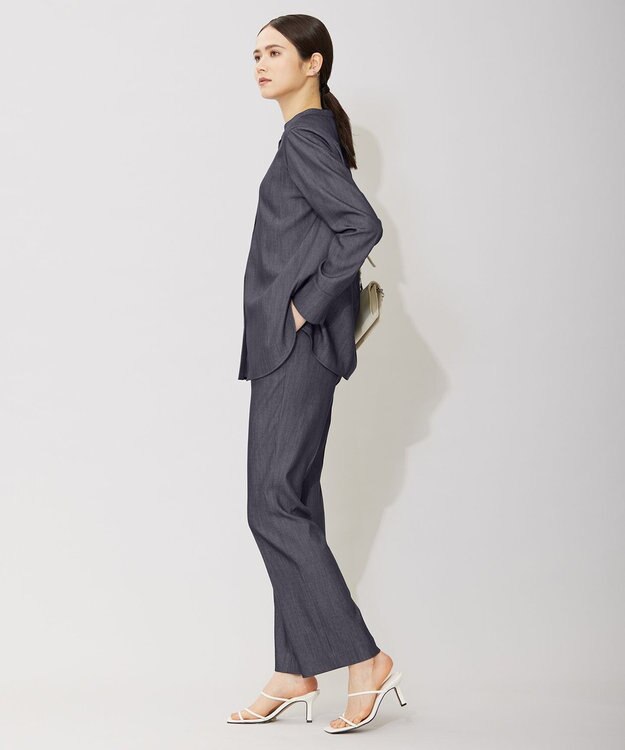 ICB 【洗える】リアクティブソフトデニム バンドカラーシャツ インディゴ系