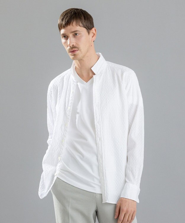 JOSEPH HOMME トライジャガードストレッチ　ウィングカラーシャツ ホワイト系