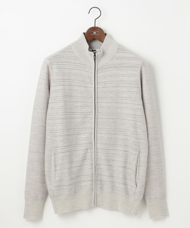 JOSEPH ABBOUD 【キングサイズ・洗える/軽い】シェニールヤーンジャカード ジップ ブルゾン ベージュ系