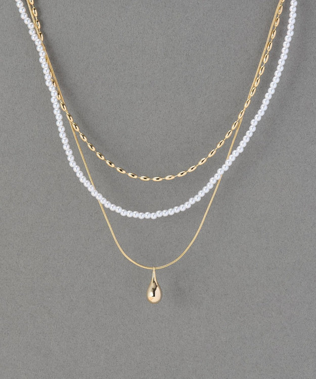 Phoebe パール×ドロップメタル3連ネックレス　ゴールド ゴールド