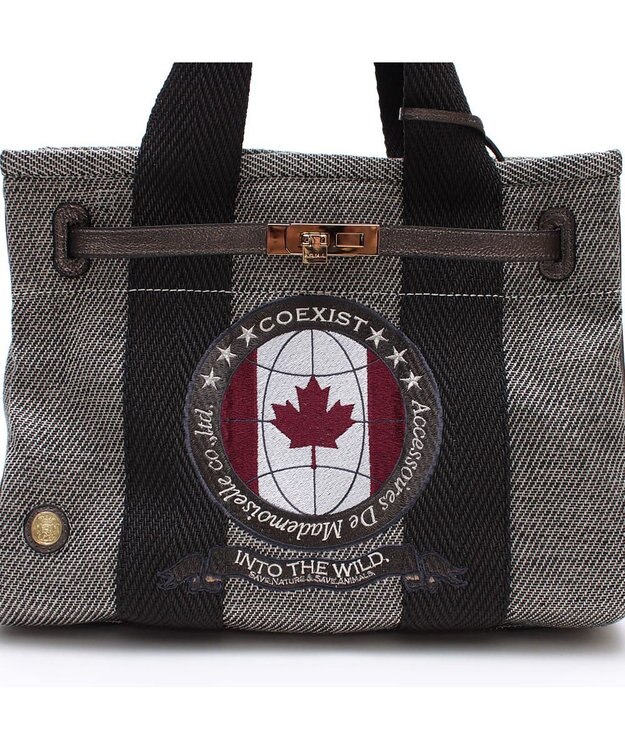 A.D.M.J. リネンラメクロス/前金具付トート32cm(Dカン＋) BLACK