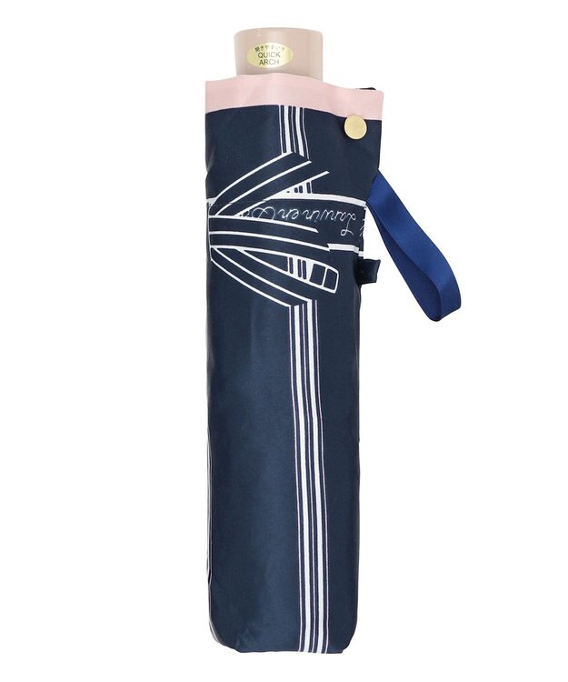 MOONBAT 【雨傘】ランバン オン ブルー(LANVIN en Bleu) リボンストライプ 折りたたみ傘  楽々開閉 クイックアーチ ネイビーブルー