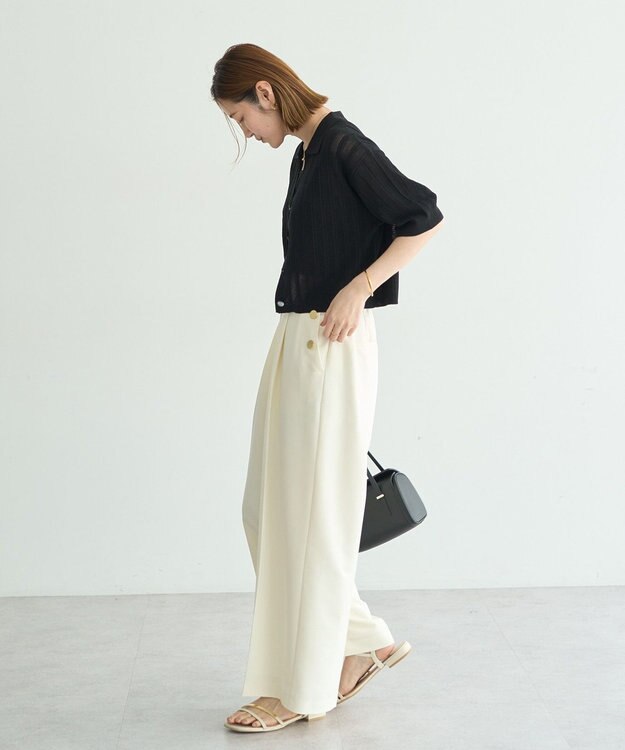 YECCA VECCA ストライプメッシュニットカーディガン Black