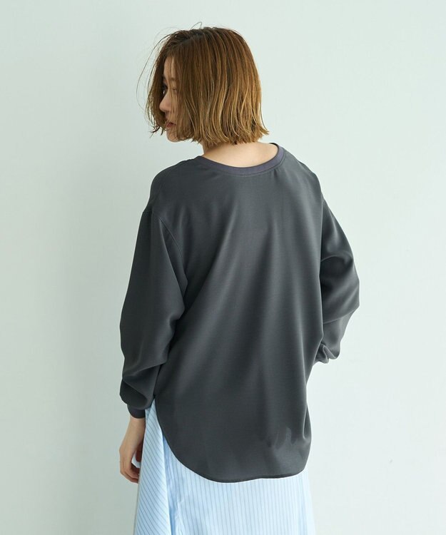 YECCA VECCA 2wayリブMIXジョーゼットブラウス Charcoal Gray