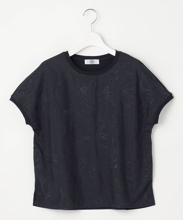 J.PRESS LADIES 【洗える】シアーエンブロイダリー カットソー ネイビー系