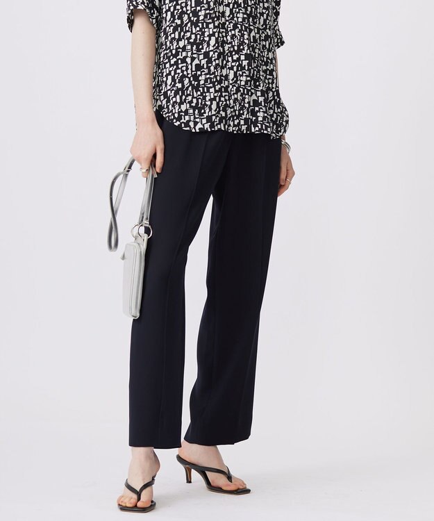 ICB L 【洗える】ライトダブルクロス ストレートパンツ ネイビー系