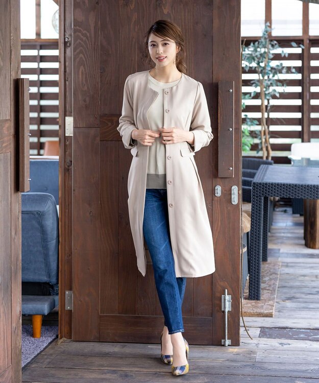 Tiaclasse L 【新色追加・洗える】配色スリットニット ライトベージュ