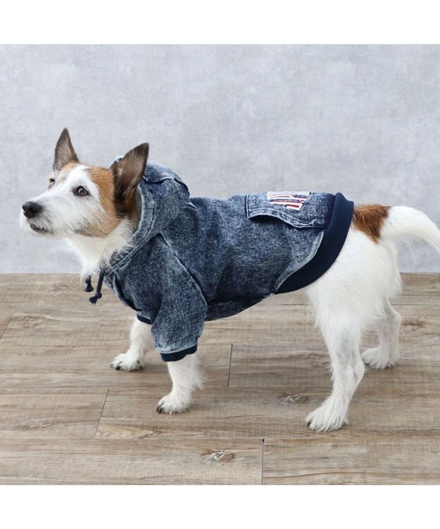 PET PARADISE J.PRESS デニム風 ロゴパーカー 小型犬 ネイビー