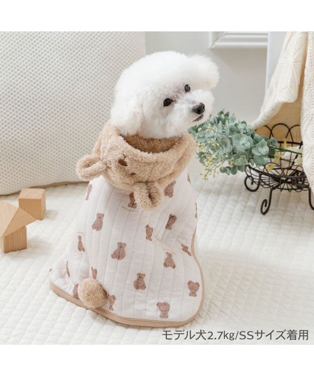 PET PARADISE ペットパラダイス くまちゃん ふわりとキルト ポンチョ 小型犬 ホワイト×ブラウン