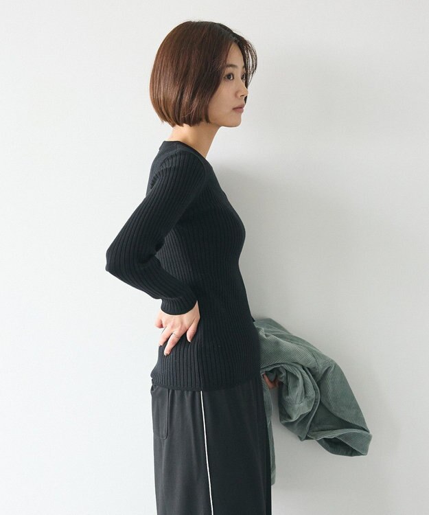 CRAFT STANDARD BOUTIQUE 洗える/とてもちクルーネックリブニットプルオーバー Black