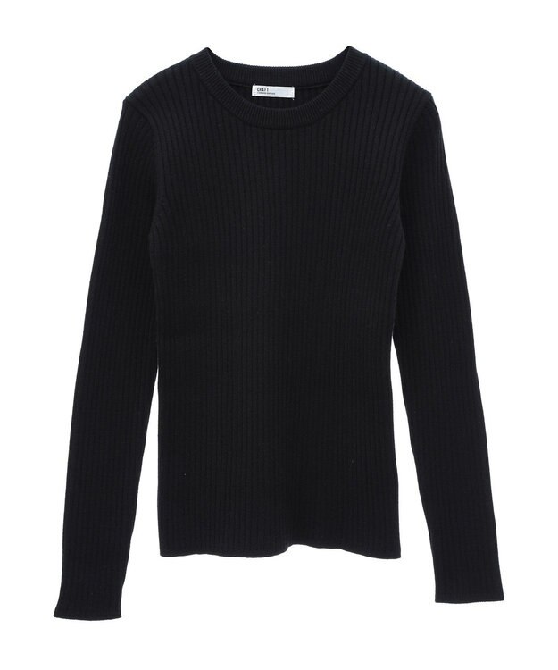 CRAFT STANDARD BOUTIQUE 洗える/とてもちクルーネックリブニットプルオーバー Black