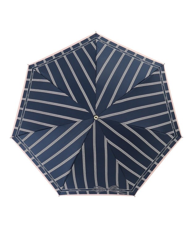 MOONBAT 【雨傘】ランバン オン ブルー(LANVIN en Bleu) リボンストライプ 折りたたみ傘  楽々開閉 クイックアーチ ネイビーブルー