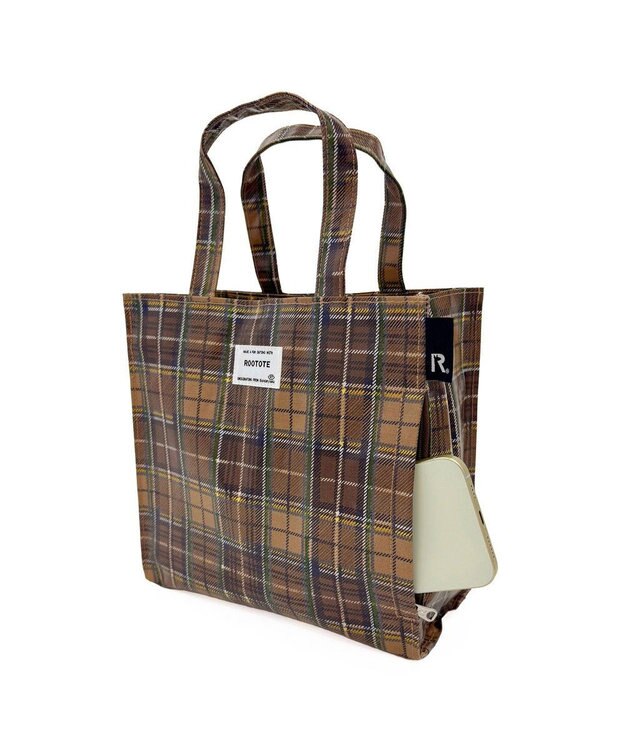 ROOTOTE 3606【ラミネート加工 正方形型】EU.スクエア.ラミネート-T 03：チェック・ブラウン