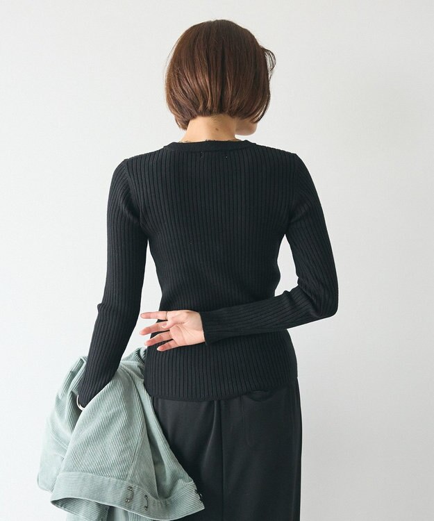 CRAFT STANDARD BOUTIQUE 洗える/とてもちクルーネックリブニットプルオーバー Black