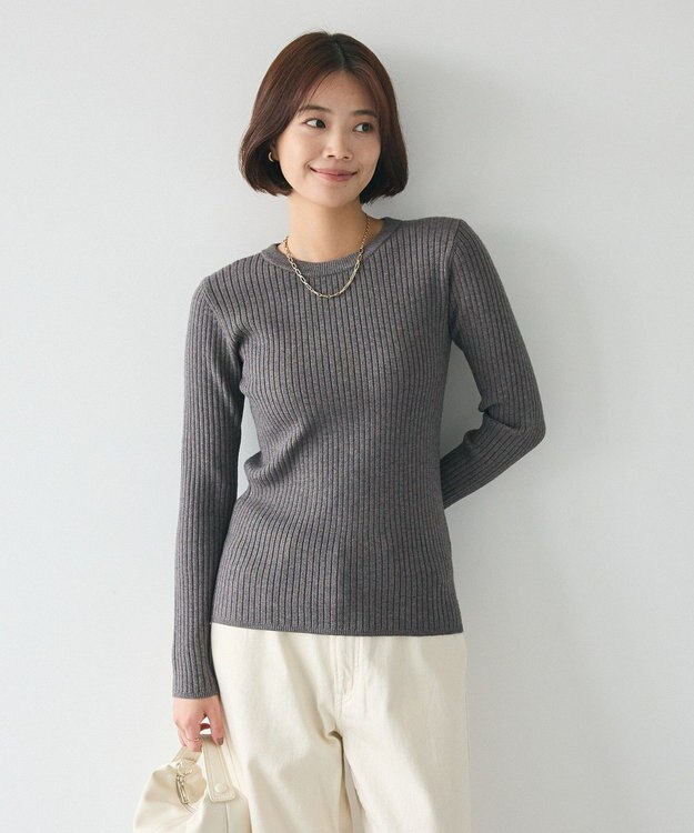 CRAFT STANDARD BOUTIQUE 洗える/とてもちクルーネックリブニットプルオーバー Charcoal Gray