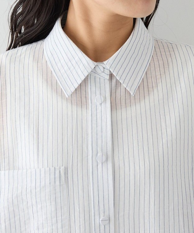 CRAFT STANDARD BOUTIQUE 【2点SET】スカーフ付きシアーストライプシャツ Stripe White