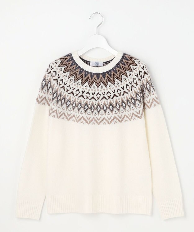 J.PRESS LADIES FAIR ISLE ラウンドネック ニット オフ系
