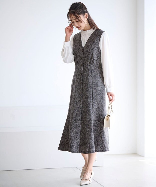 ANY SIS 【洗える】ツイーディマーメイド ジャンパースカート チャコール