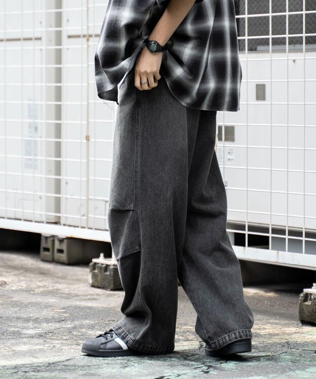 WEGO デニムパラシュートパンツ スミクロ