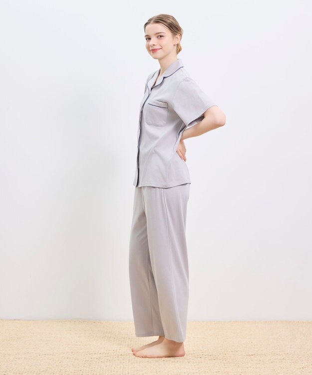 une nana cool 【綿100%】スビン天竺 半袖開襟パジャマ MADE WITH LIBERTY FABRIC グレー