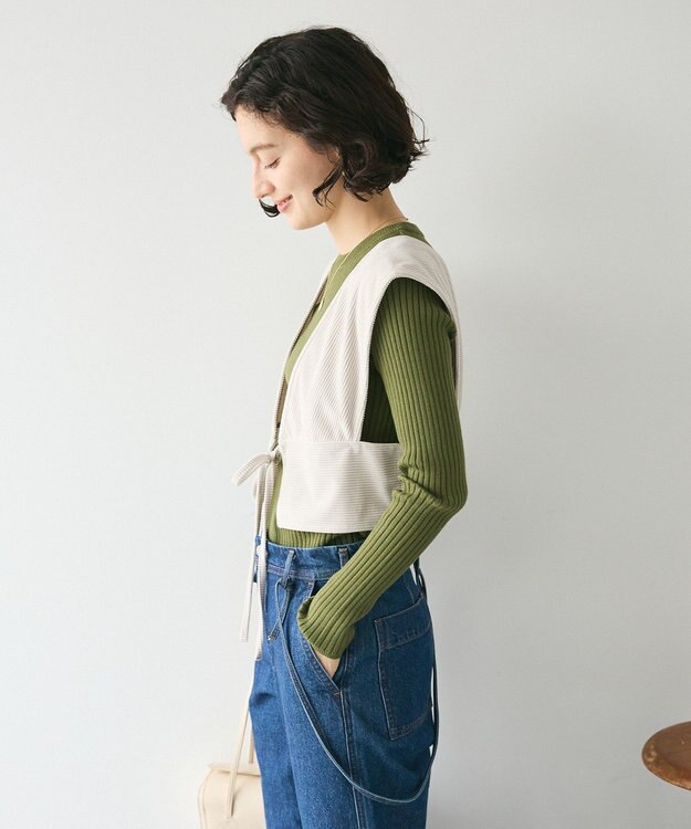 CRAFT STANDARD BOUTIQUE 洗える/とてもちクルーネックリブニットプルオーバー Khaki