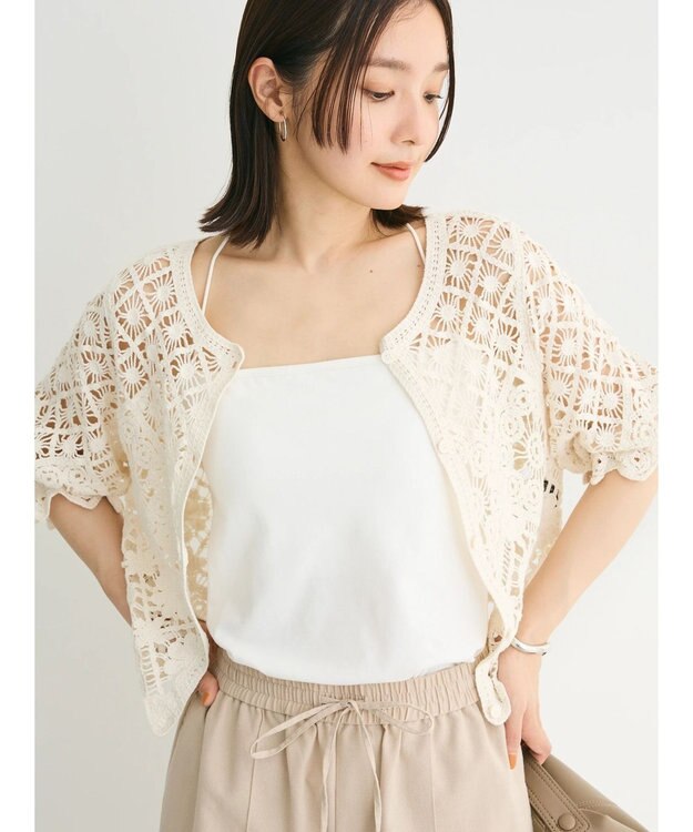 Green Parks ・ＳＵＧＡＲ　ＳＰＯＯＮ　２ｗａｙクロシェカーディガン Ivory