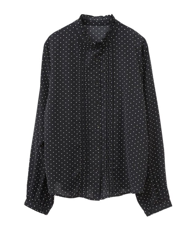 earth music&ecology フリルピンタックブラウス Dot Black