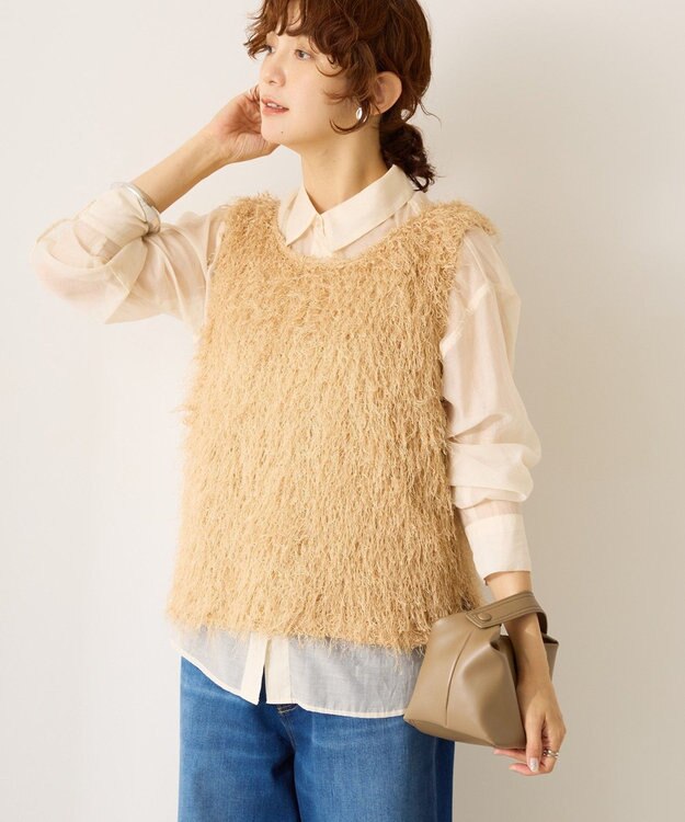 AMERICAN HOLIC 【前後2way】サイドスリットシャギーベスト Beige