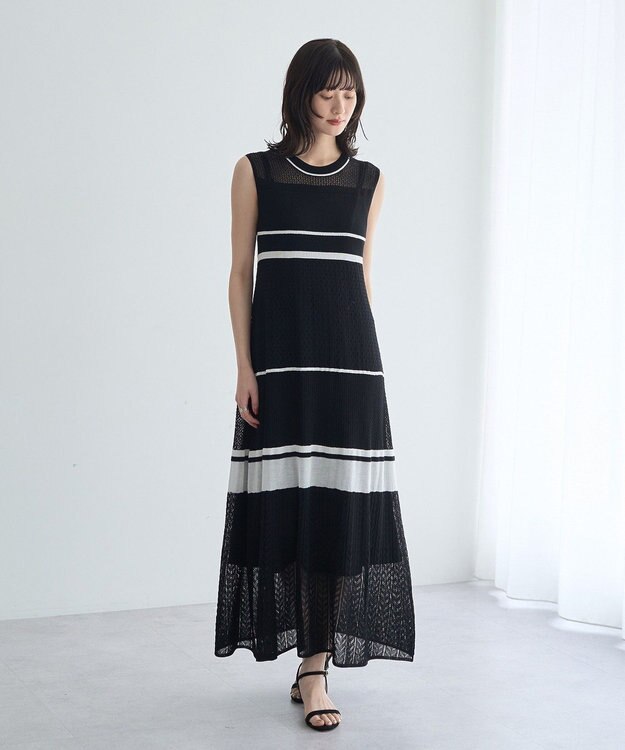 YECCA VECCA 【尾崎紗代子さん着用】透かし編みニットワンピース Black
